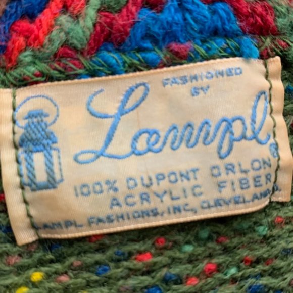 Vintage 1960s Lampl Rainbow Chevron Knit Sweater Square High Neck Festiv… - Picture 5 of 10